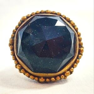 Vintage Oversized Designer Stephen Dweck Gold Faceted Lapis Ring Size 6.5